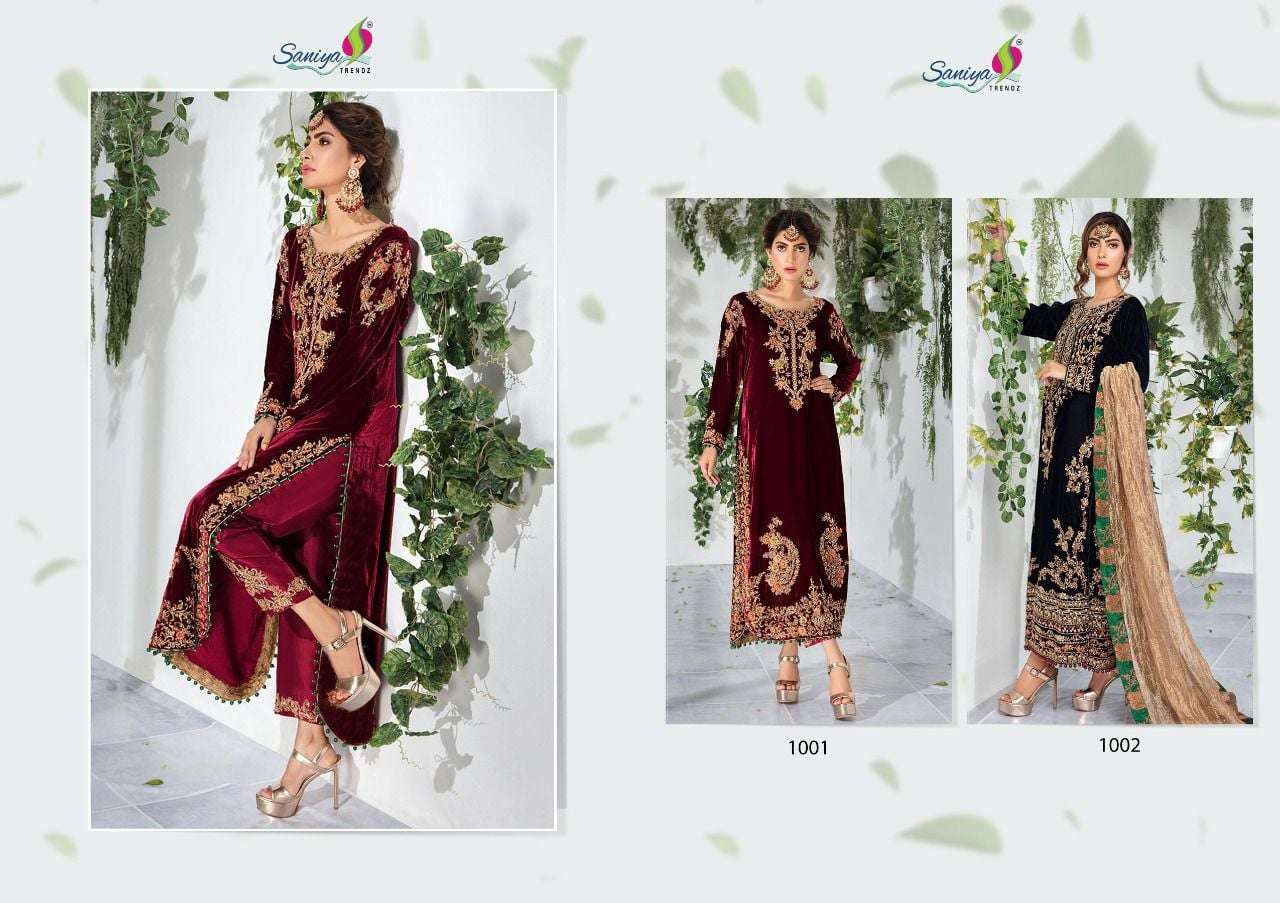 Saniya Trendz Maria B Velvet Collection Vol 1 -1001-1002