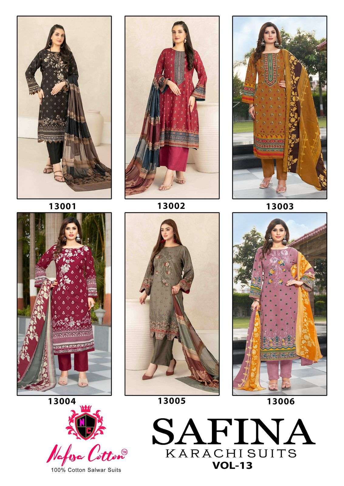 SAFINA KARACHI SUITS VOL 13 MODEL AND OPEN PIC BY NAFISHA COTTON-01-12