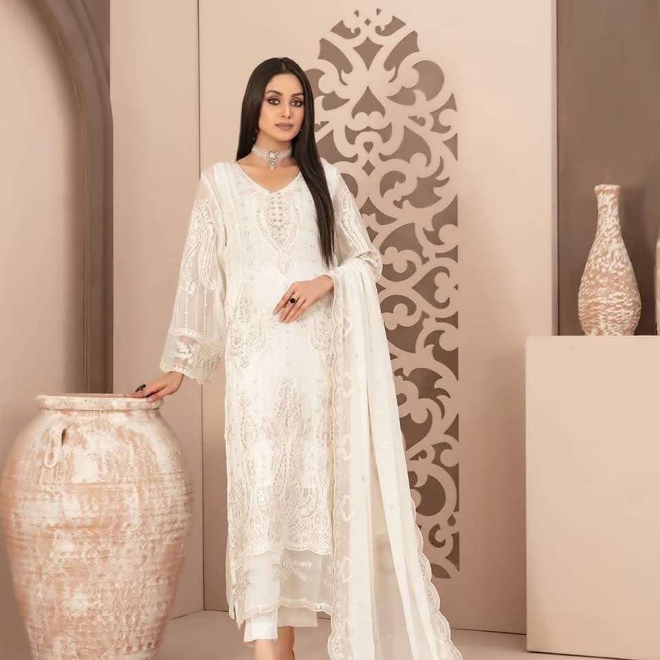 ALANI New Fancy Embroidered Chiffon White Series Collection 2025 By Tawakkal-03