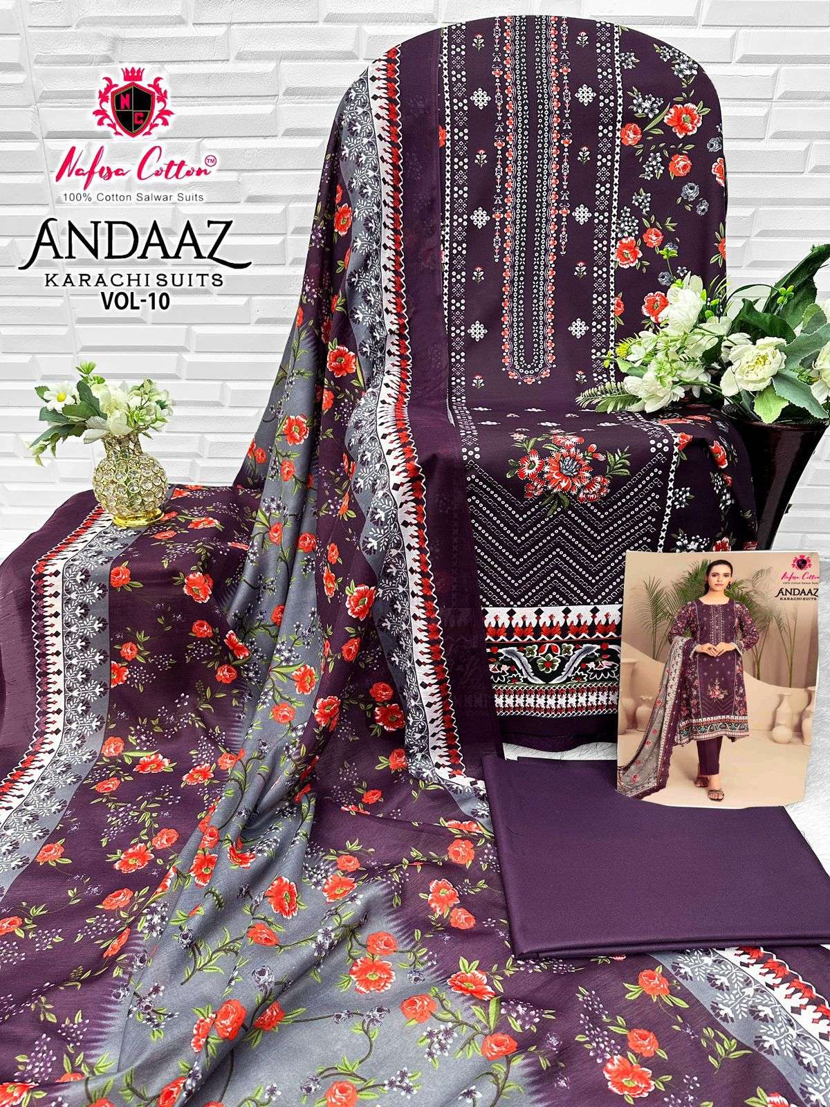 ANDAAZ KARACHI SUITS VOL 10 Open & Model by Nafisa Cotton-10