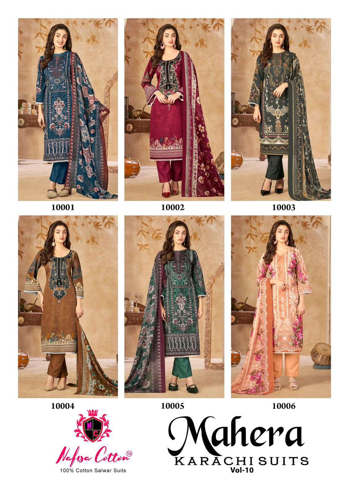 MAHERA KARACHI SUITS VOL 10 BY NAFISHA COTTON-01-12