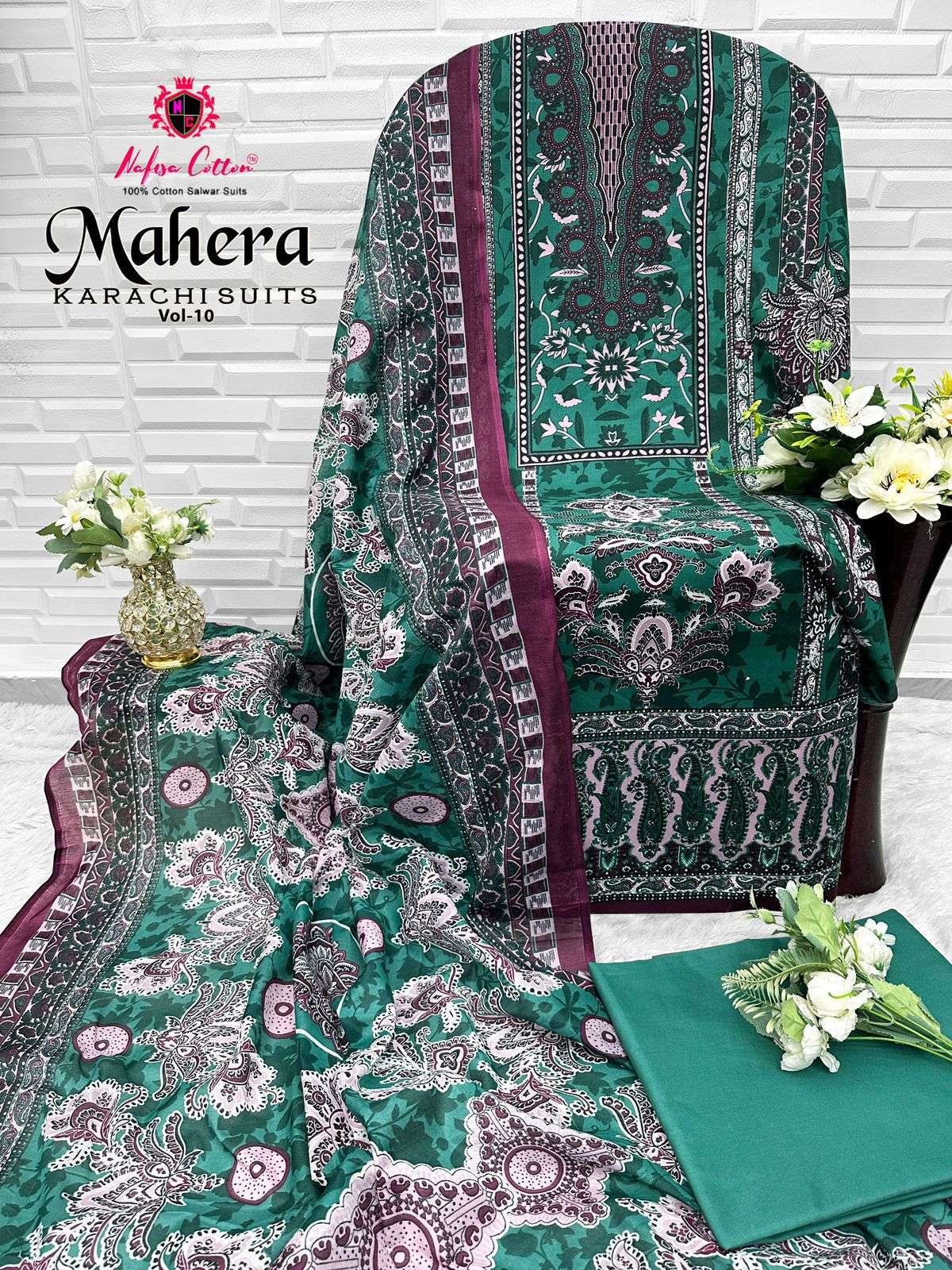 MAHERA KARACHI SUITS VOL 10 BY NAFISHA COTTON-11