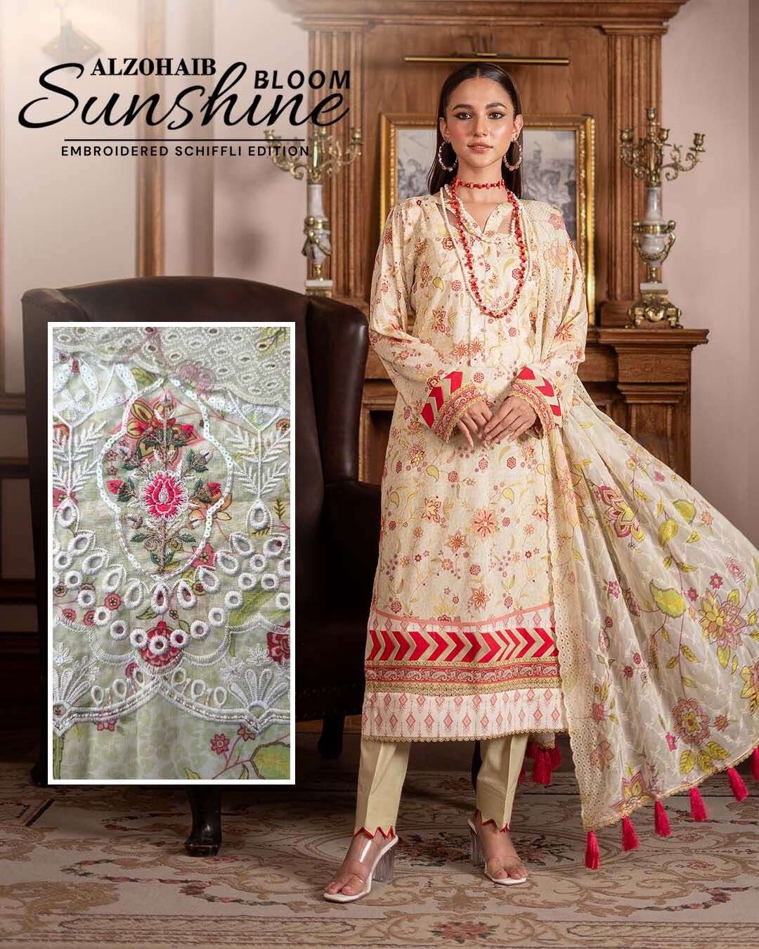 SUNSHINE Bloom Embroidered SCHIFFLI Edition by Al Zohaib-01