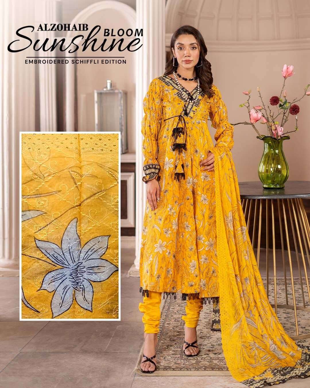 SUNSHINE Bloom Embroidered SCHIFFLI Edition by Al Zohaib-04