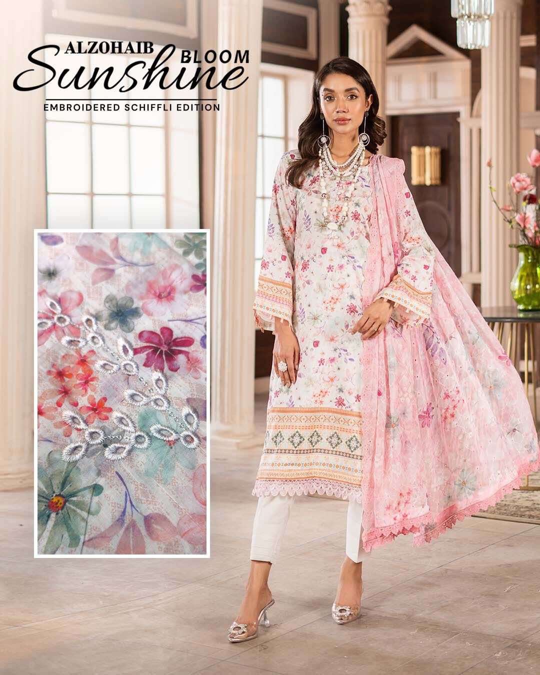 SUNSHINE Bloom Embroidered SCHIFFLI Edition by Al Zohaib-08