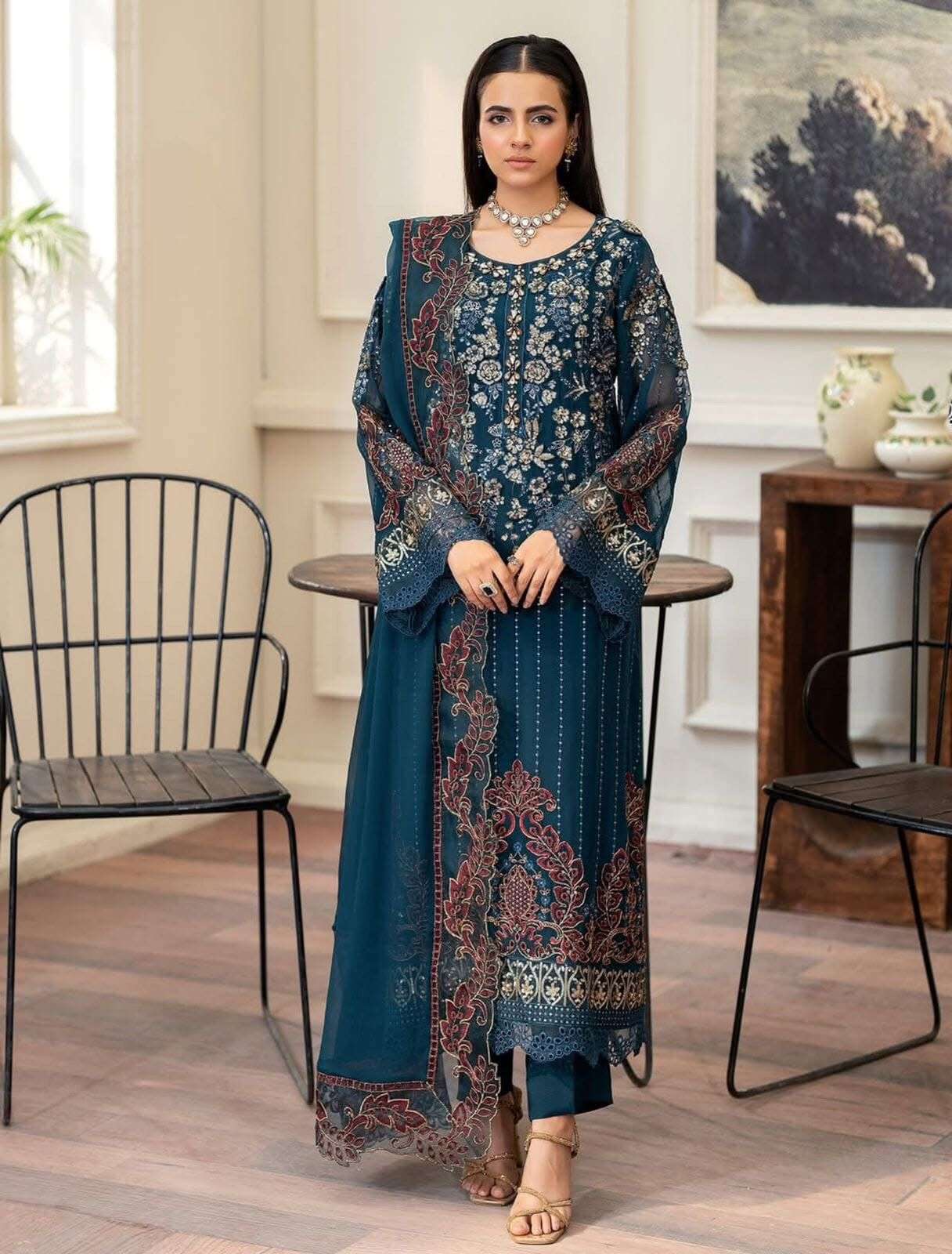 TABASSUM Embroidered Chiffon Semi-Stitched BY ZA Clothes-03