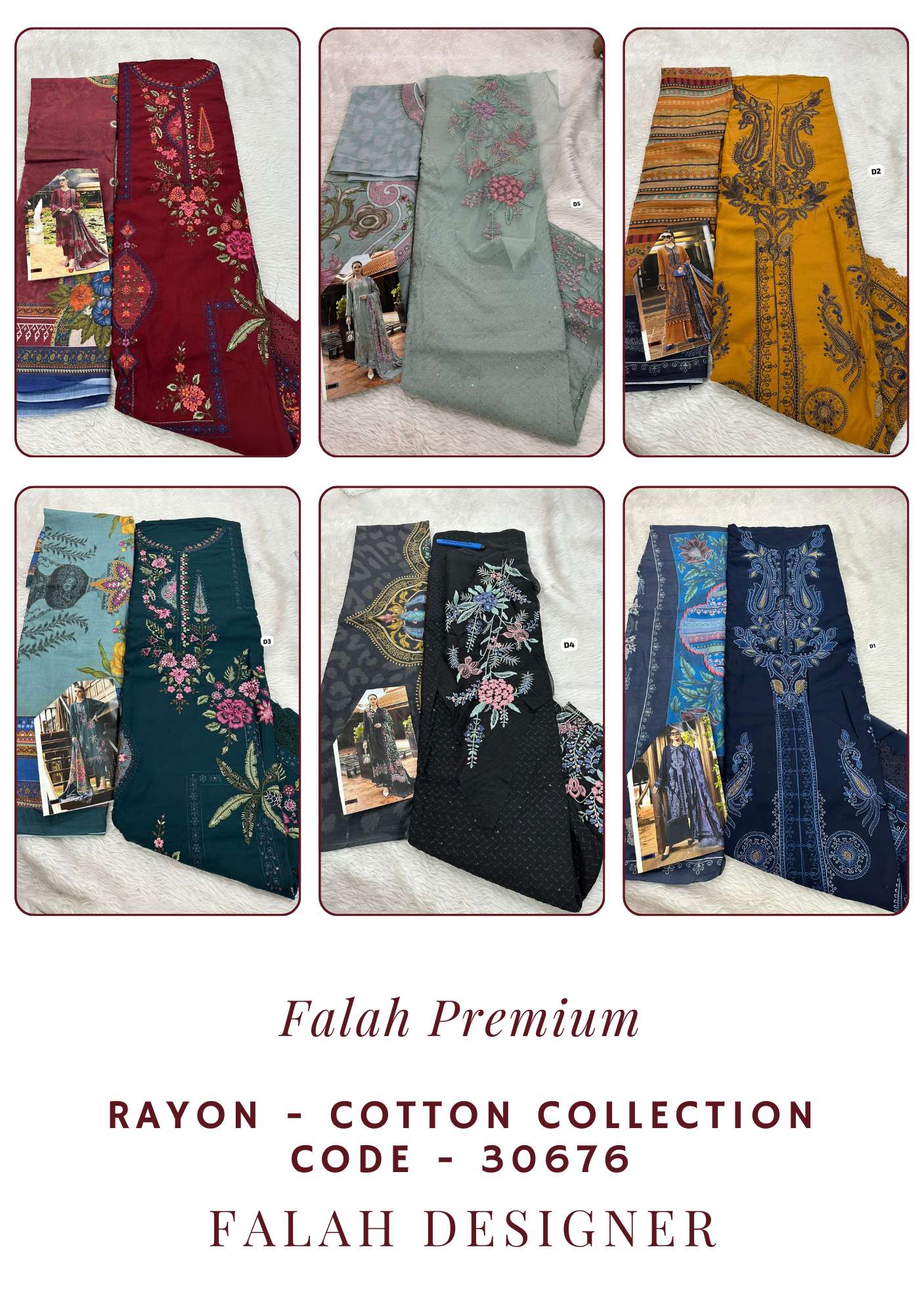 Falah Premium Rayon - Cotton Collection Code - 30676 By Falah Designer - 01 - 06 B
