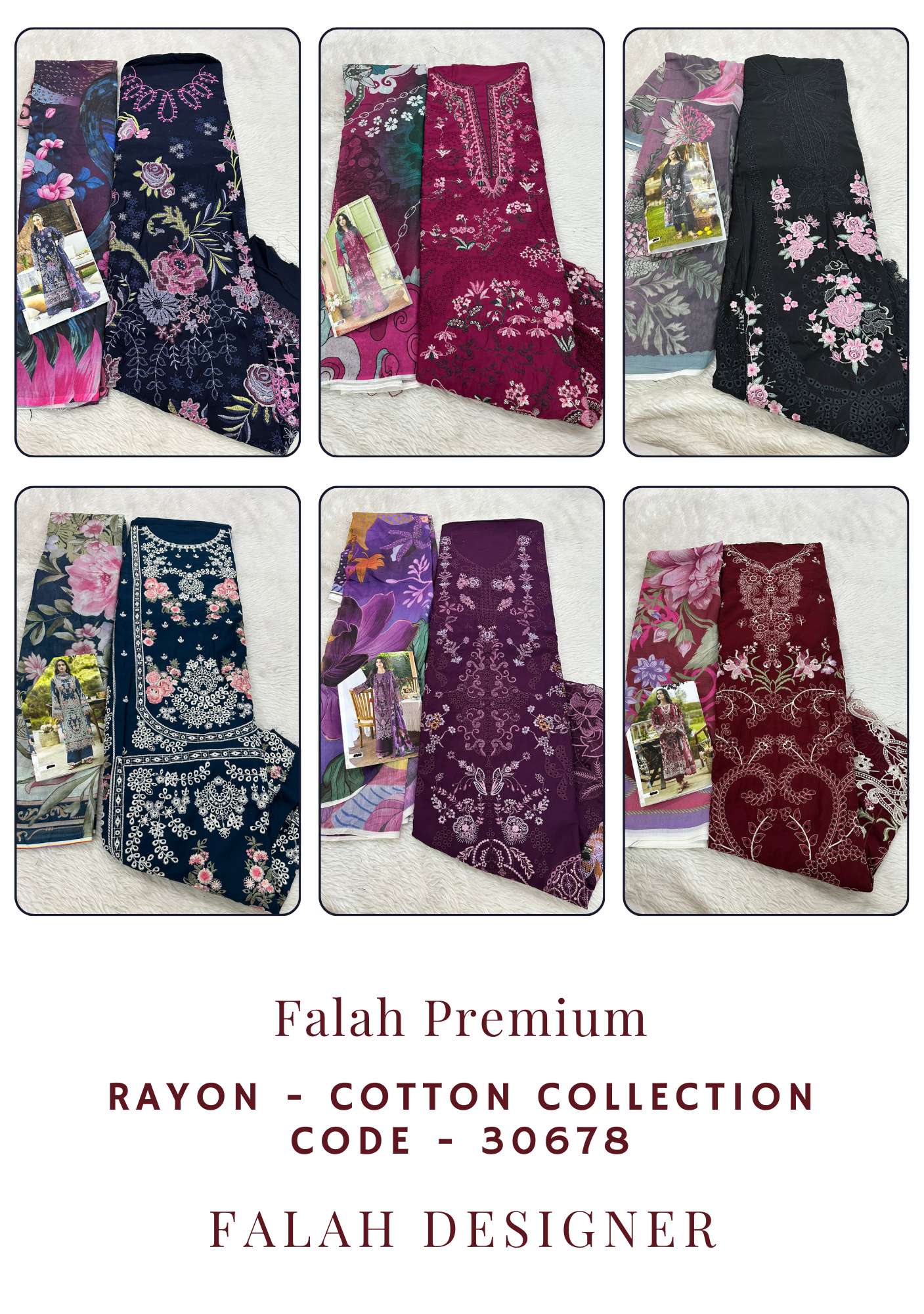 Falah Premium Rayon - Cotton Collection Code - 30678 By Falah Designer - 01 - 06 A