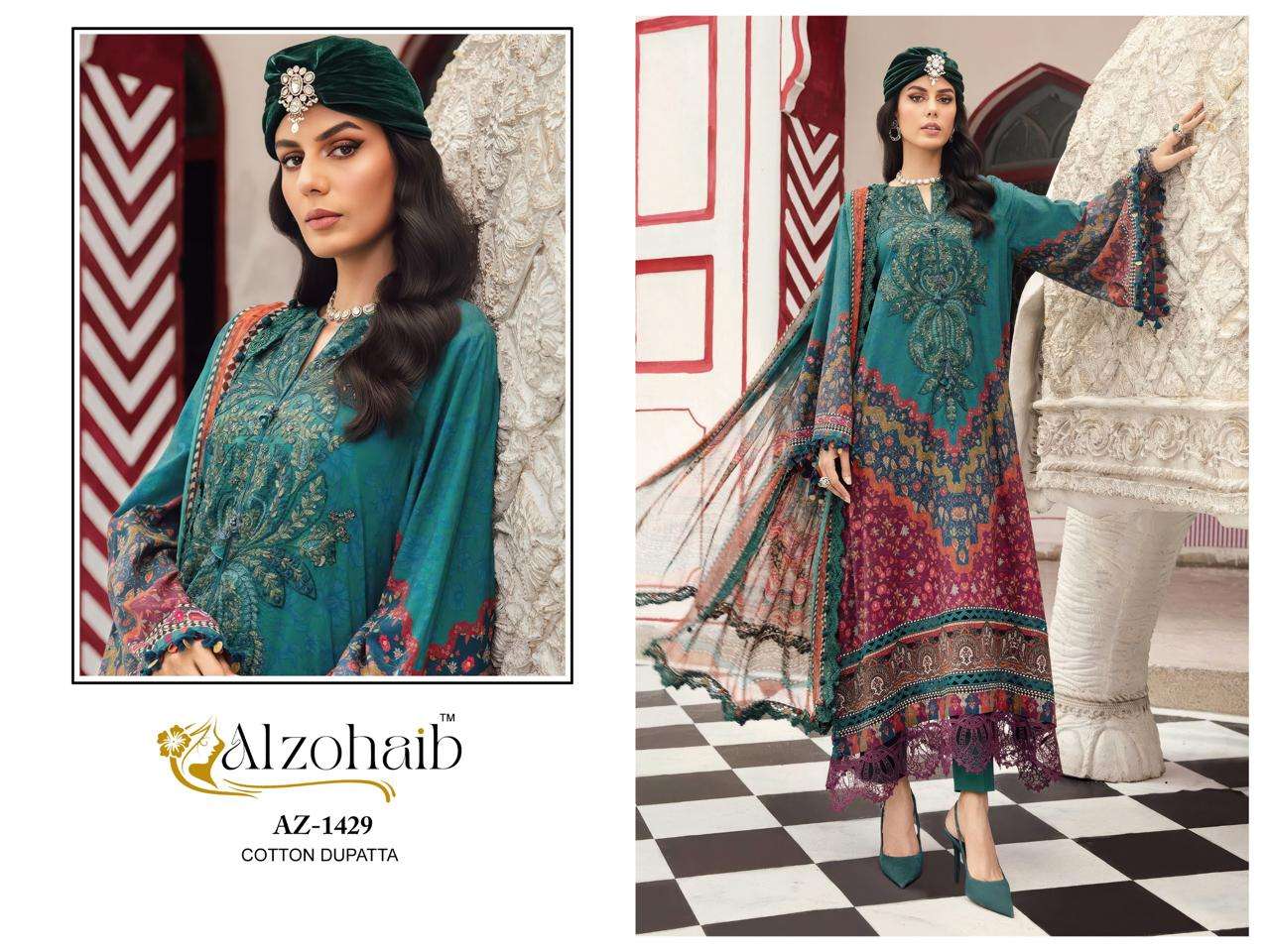 PAKISTANI CONCEPT COTTON HEAVY WORK SUIT D.No. - AZ-1428-1429 BY ALZOHAIB - 02