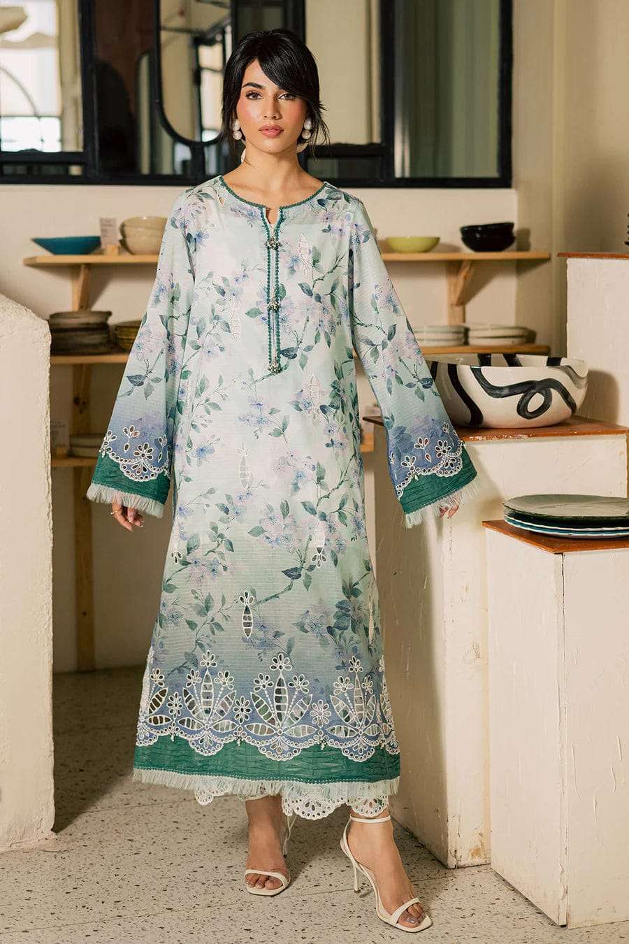 BALLERINA PRINTED CHIKANKARI LAWN COLLECTION BY NUREH - 08