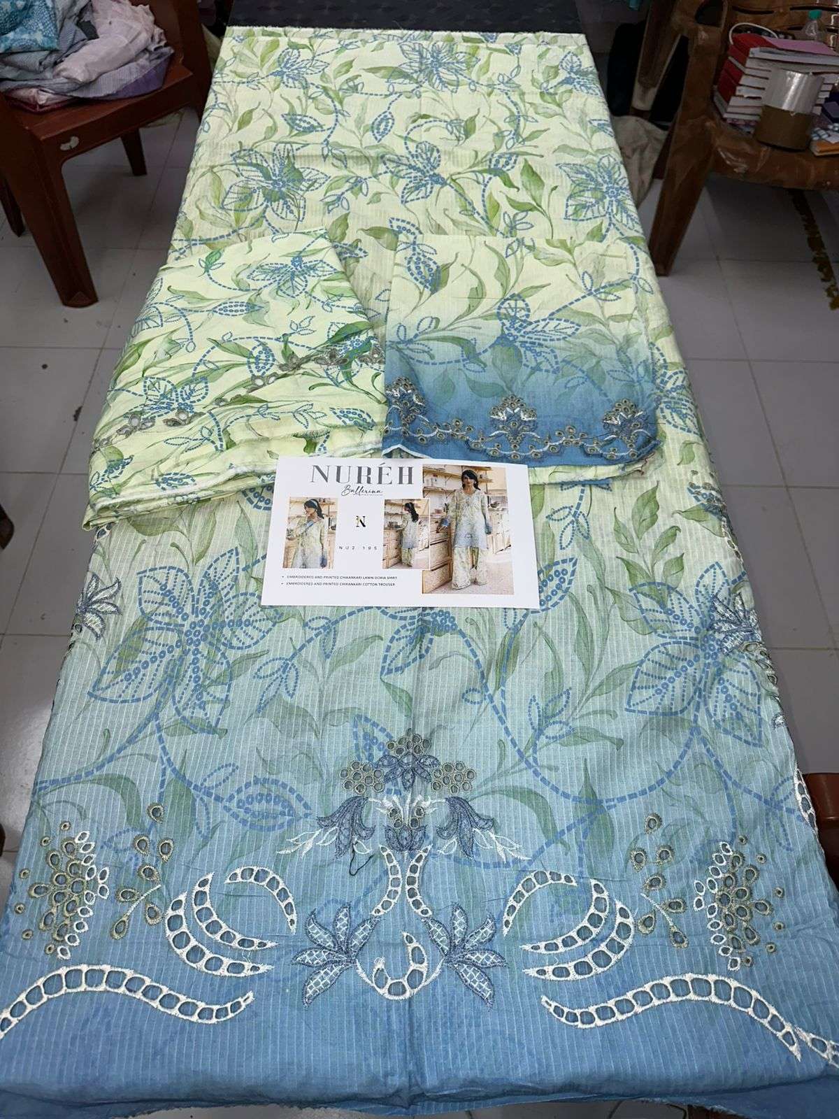 BALLERINA PRINTED CHIKANKARI LAWN COLLECTION BY NUREH-09