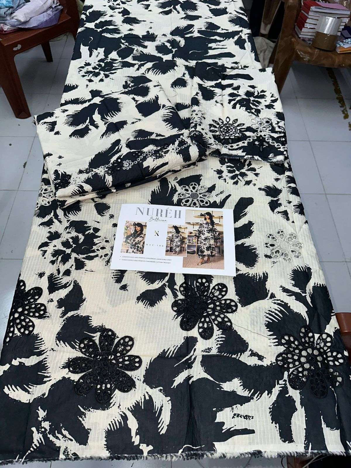 BALLERINA PRINTED CHIKANKARI LAWN COLLECTION BY NUREH-11