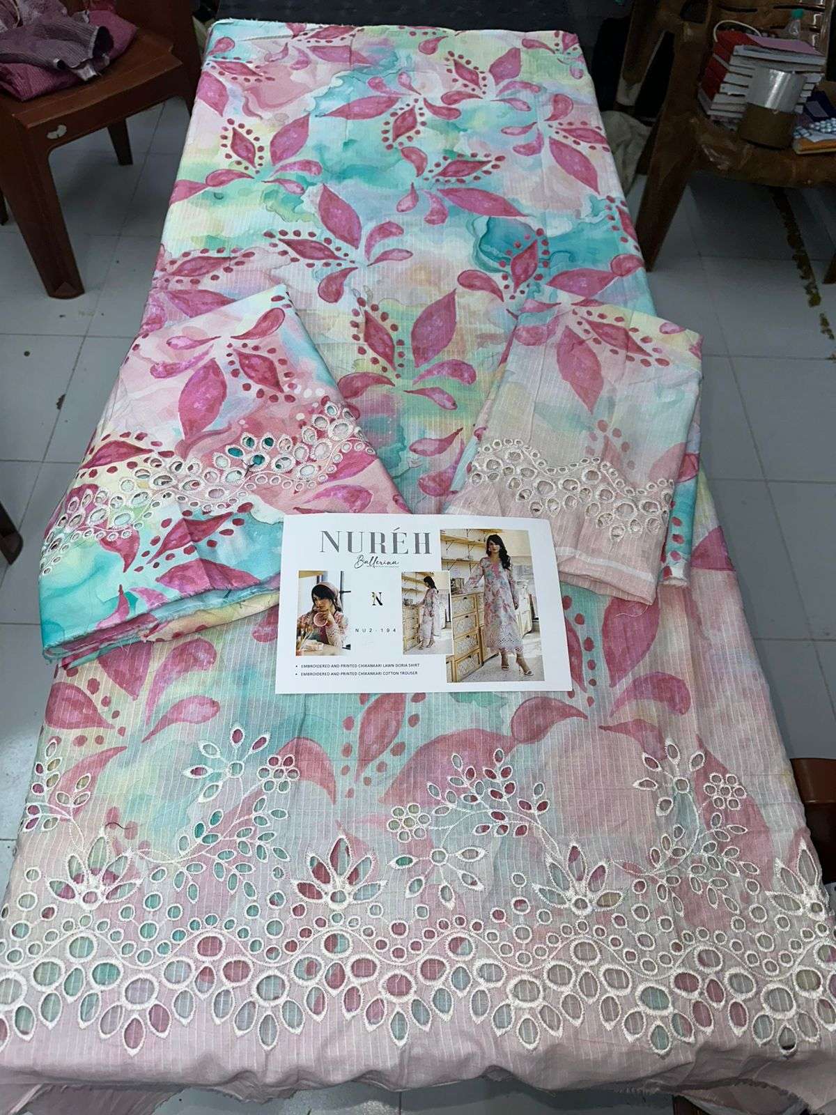 BALLERINA PRINTED CHIKANKARI LAWN COLLECTION BY NUREH-15