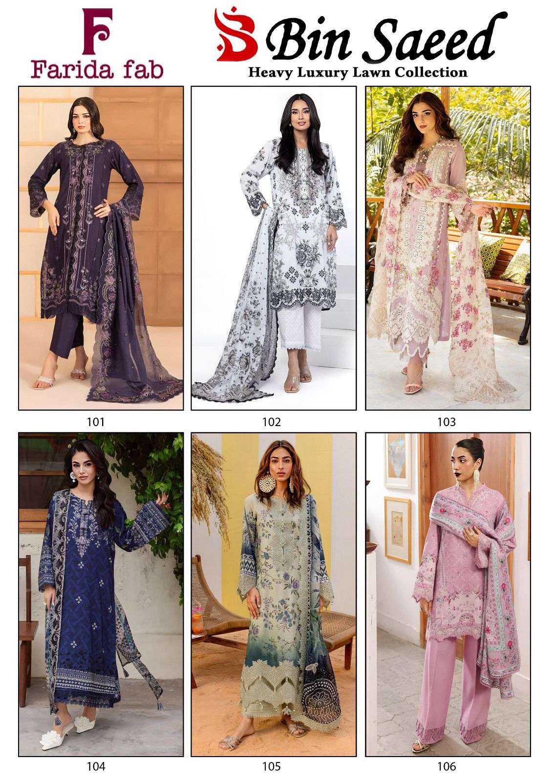 BIN SAEED HEAVY LUXURY LAWN COLLECTION BY FARIDA FAB - 01 - 06