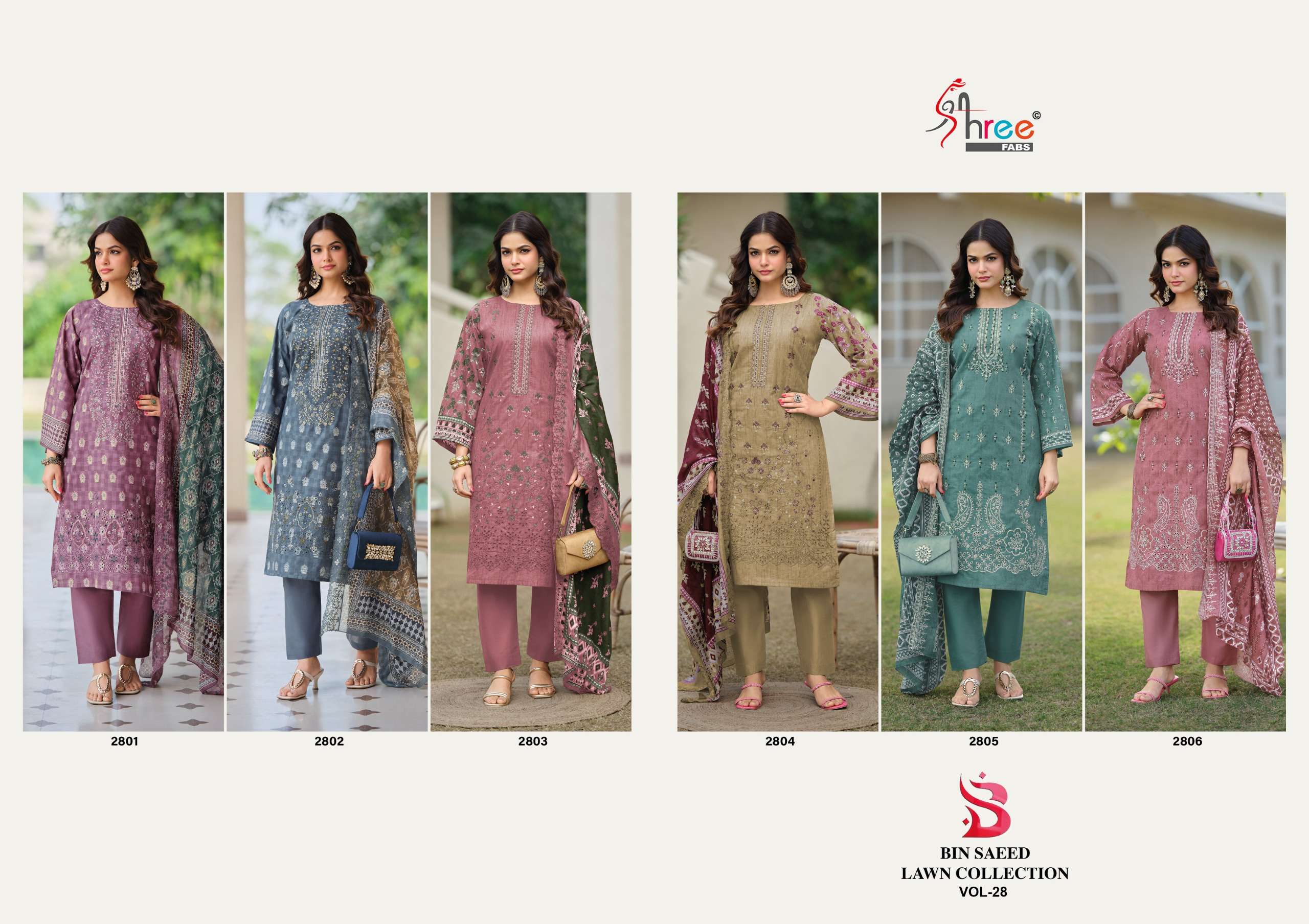 BIN SAEED LAWN COLLECTION VOL - 28 OPEN & MODEL PIC BY SHREE FABS - 01 - 06