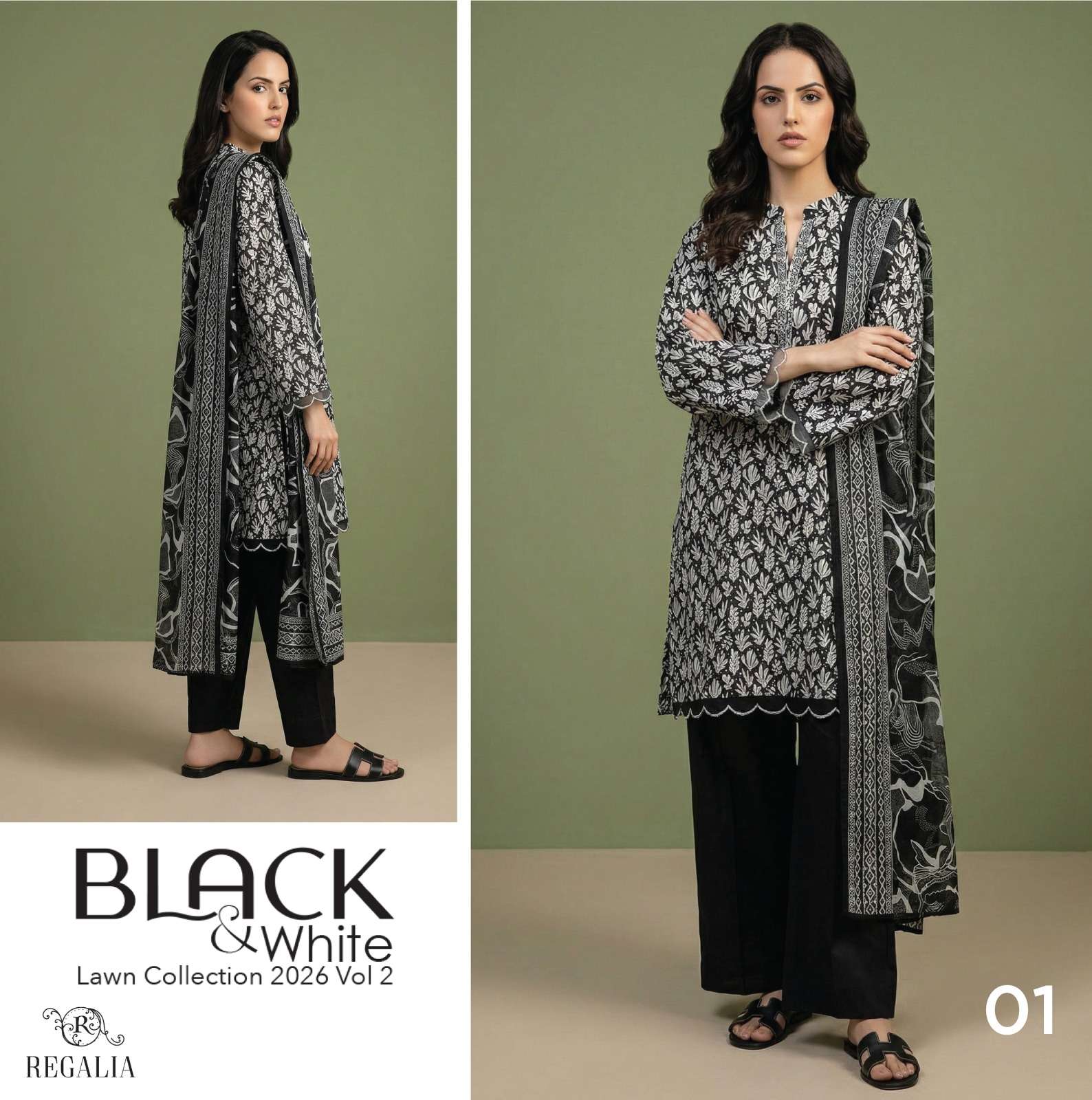 BLACK & WHITE VOL - 02 PRINTED LAWN COLLECTION 2026 BY REGALIA TEXTILES - 01