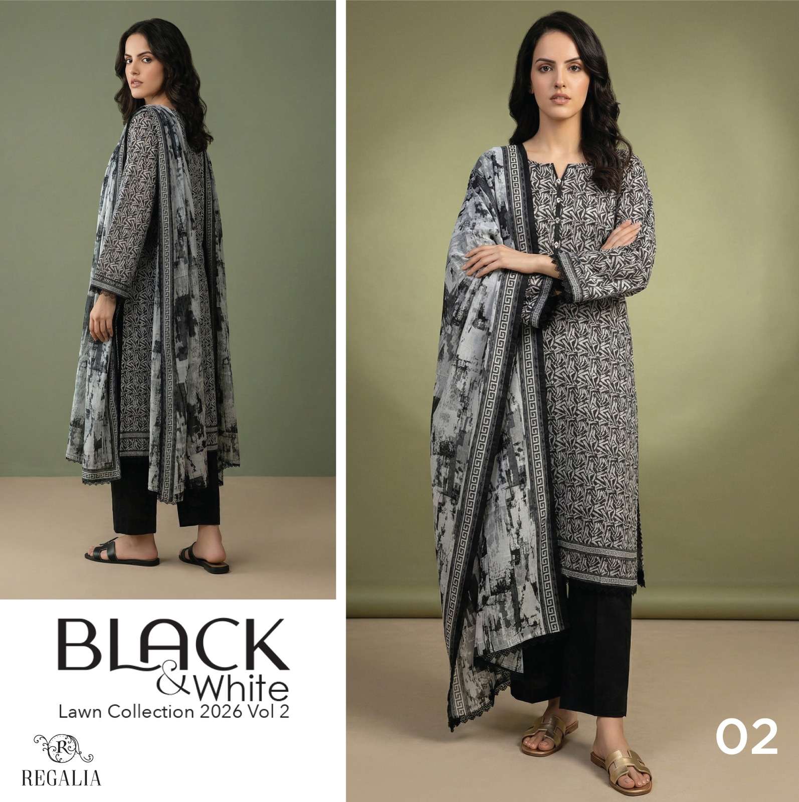 BLACK & WHITE VOL - 02 PRINTED LAWN COLLECTION 2026 BY REGALIA TEXTILES - 02