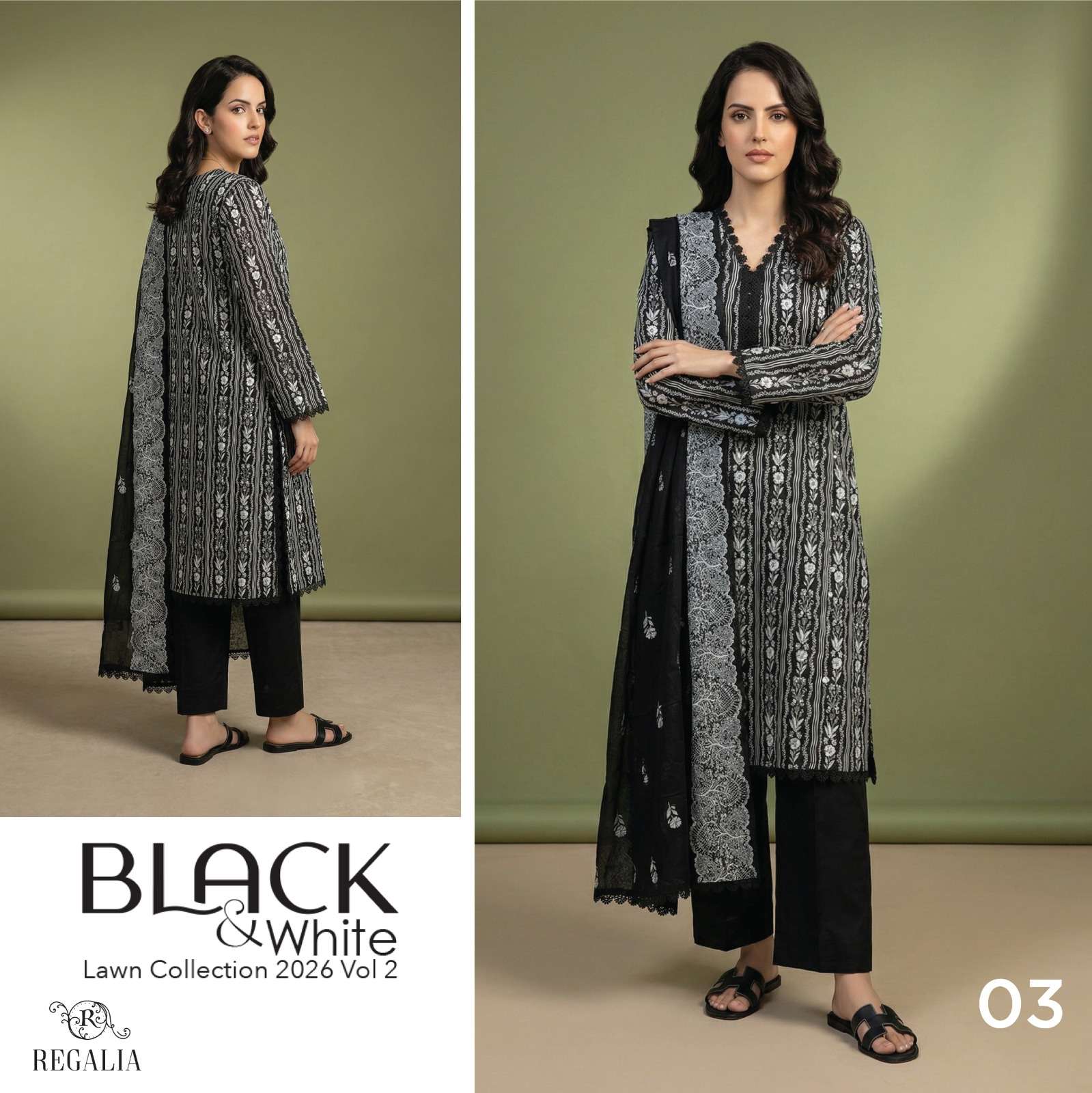 BLACK & WHITE VOL - 02 PRINTED LAWN COLLECTION 2026 BY REGALIA TEXTILES - 03