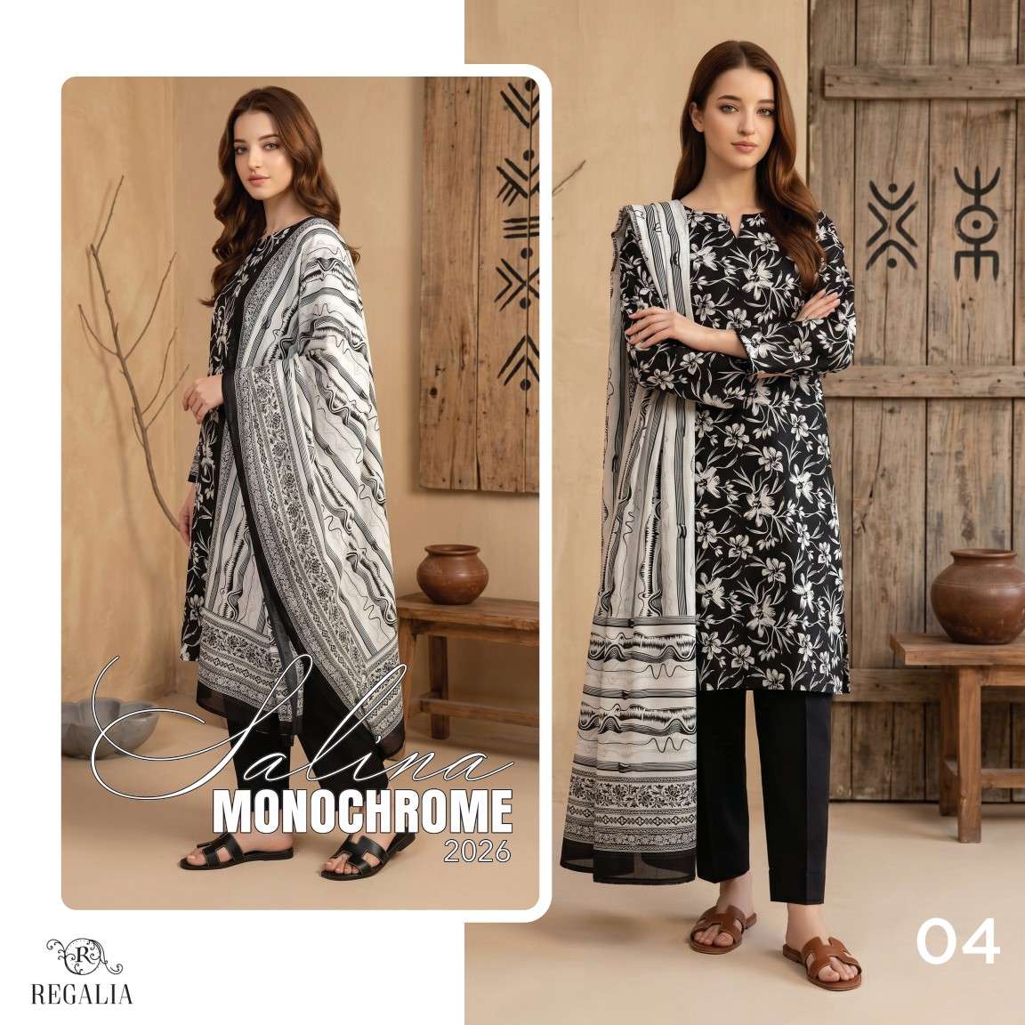 SALINA MONOCHROME BLACK & WHITE PRINTED LAWN COLLECTION 2026 MODEL PIC BY REGALIA TEXTILES - 04