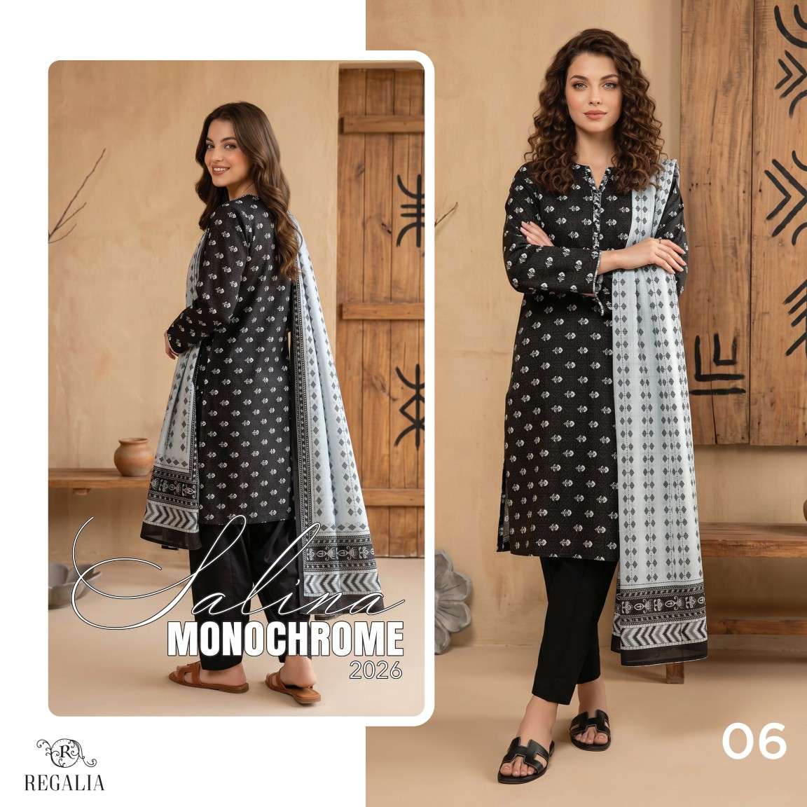 SALINA MONOCHROME BLACK & WHITE PRINTED LAWN COLLECTION 2026 MODEL PIC BY REGALIA TEXTILES - 06