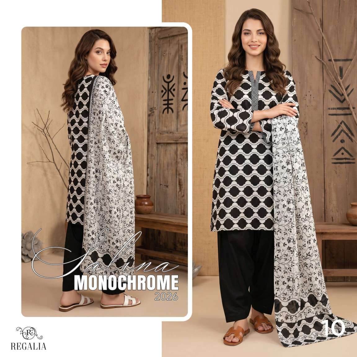 SALINA MONOCHROME BLACK & WHITE PRINTED LAWN COLLECTION 2026 MODEL PIC BY REGALIA TEXTILES - 10