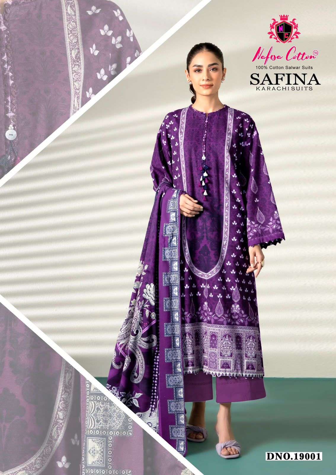 SAFINA KARACHI SUITS VOL - 19 BY NAFISHA COTTON - 01