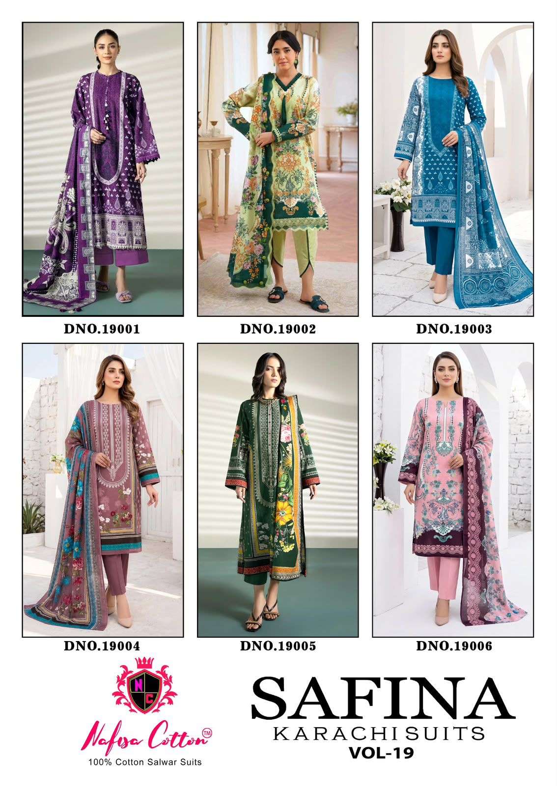 SAFINA KARACHI SUITS VOL - 19 OPEN PIC BY NAFISHA COTTON - 01 - 06