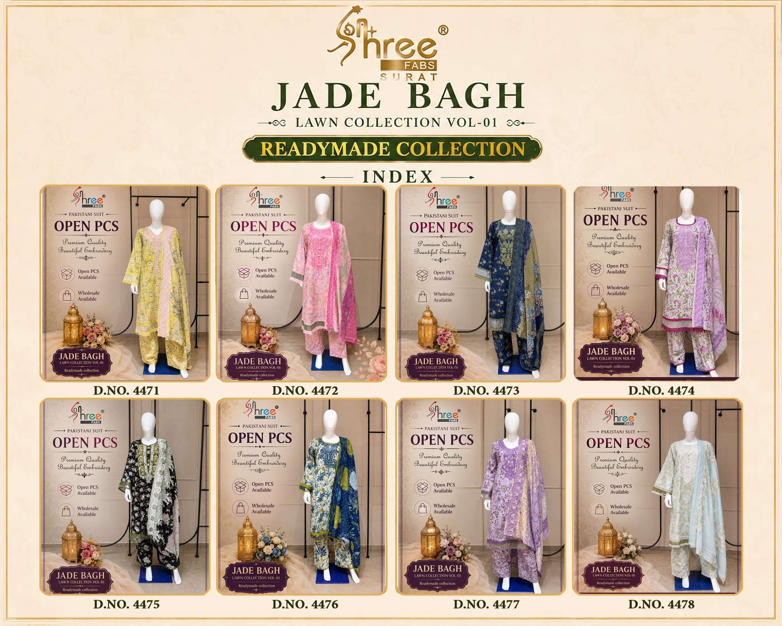 JADE BAGH READYMADE LAWN COLLECTION VOL - 01 BY SHREE FABS - 01 - 08 A