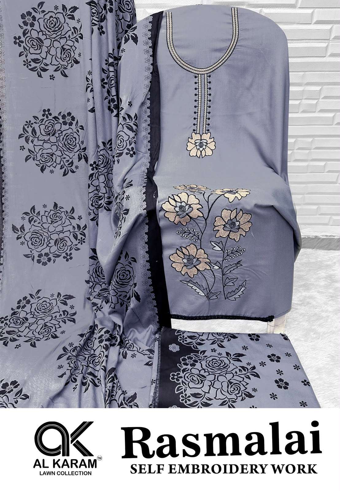 RASMALAI SELF EMBROIDERY WORK BY AL KARAM - 09