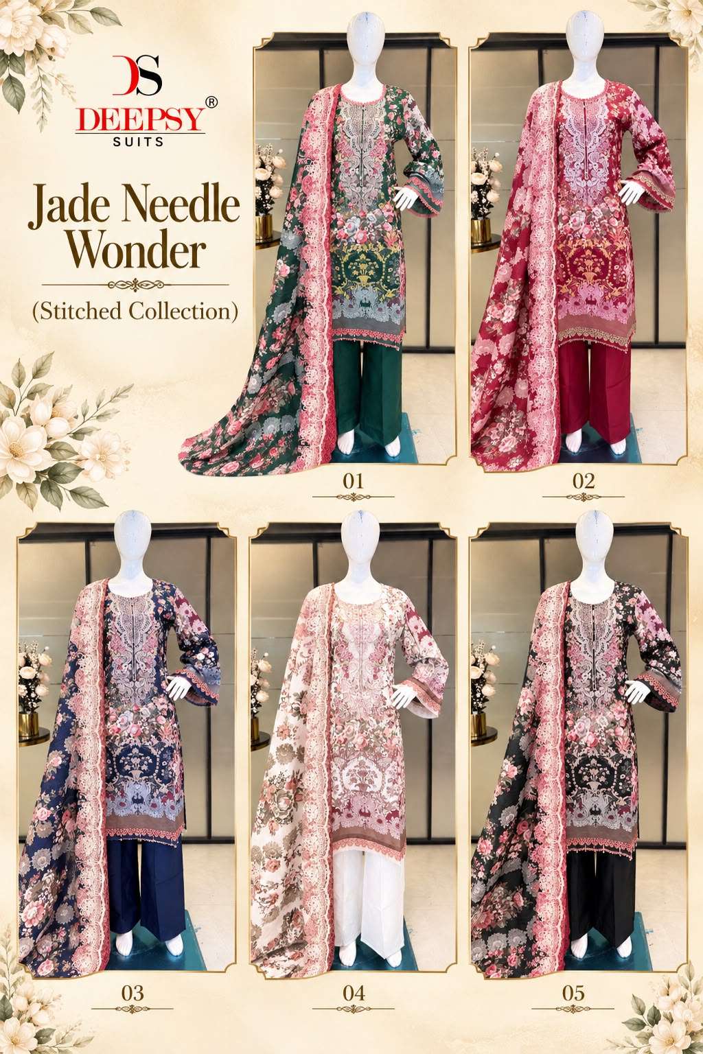 JADE NEEDLE WONDER STITCHED COLLECTION BY DEEPSY SUITS - 01 - 05 A