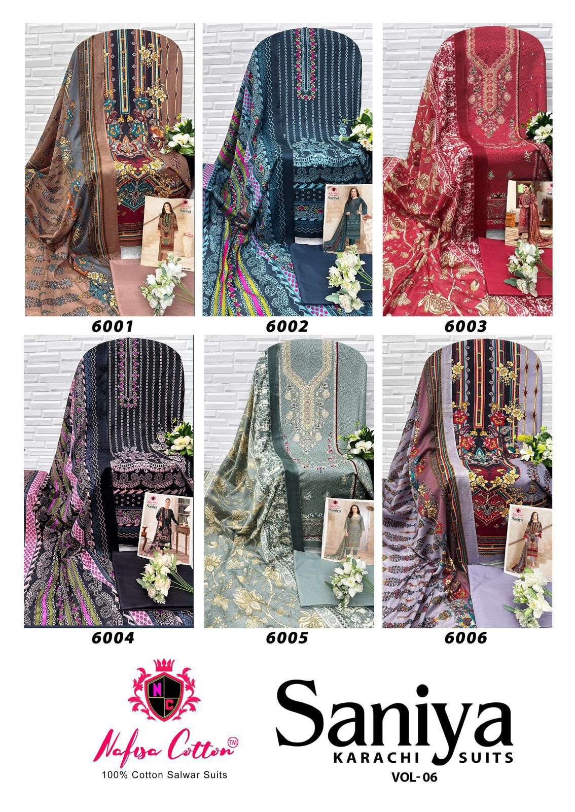 SANIYA KARACHI SUITS VOL 06 NAFISHA COTTON-01-12